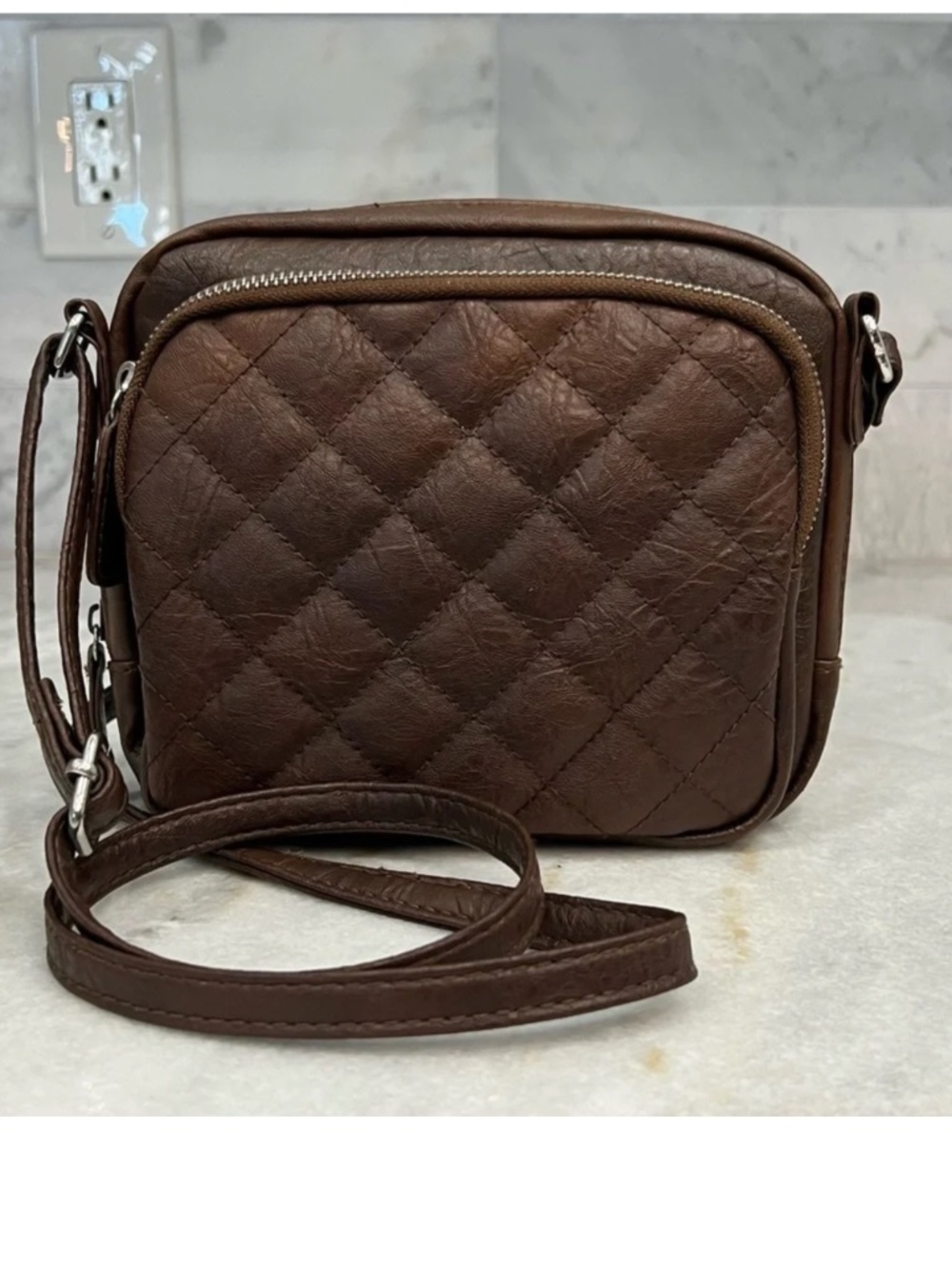American Eagle Brown Quilted Adjustable Strap Crossbody Bag